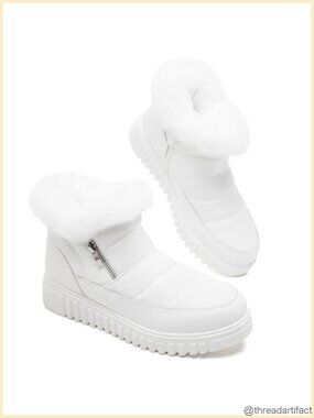 Women's Waterproof Winter Snow Boots Platform Fur Lined Ankle Boots Side Zipper